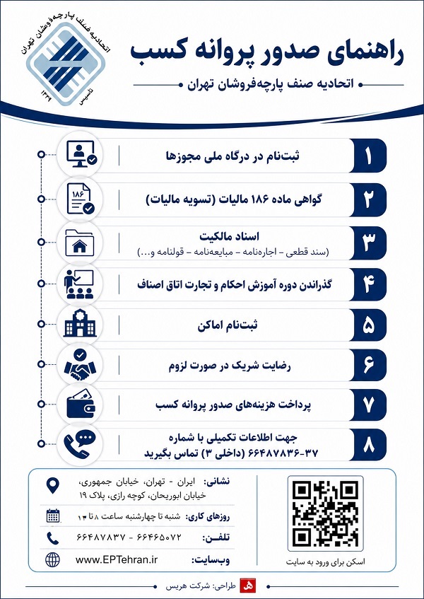 نحوه صدور پروانه کسب اتحادیه صنف پارچه فروشان تهران